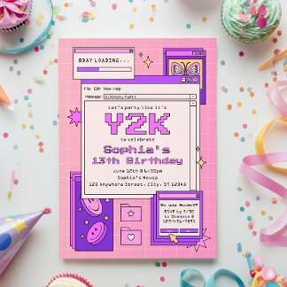 Y2K 2000s Retro Computer Interface Birthday Party 招待状