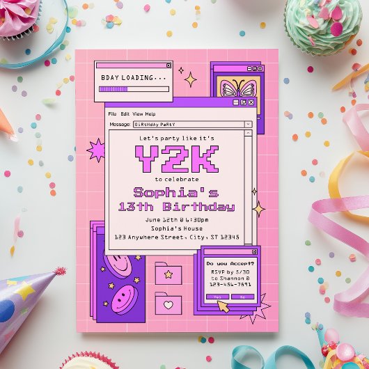 Y2K 2000s Retro Computer Interface Birthday Party 招待状