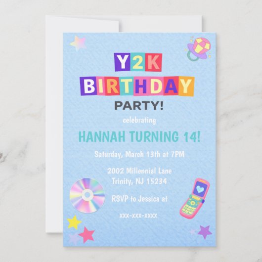 Y2K 2000's Trendy Birthday Party Invitation 招待状 (正面)
