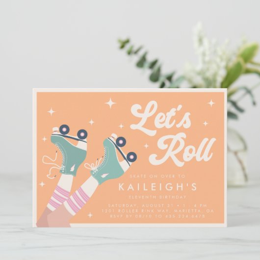 Y2K 90s転がローラーリンク女子誕生日 招待状 (スタンド正面)