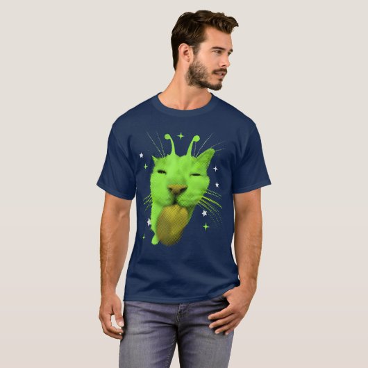 Y2K Alien Cat Meme UFO Retro Silly Cats Lover Vint Tシャツ (正面フル)