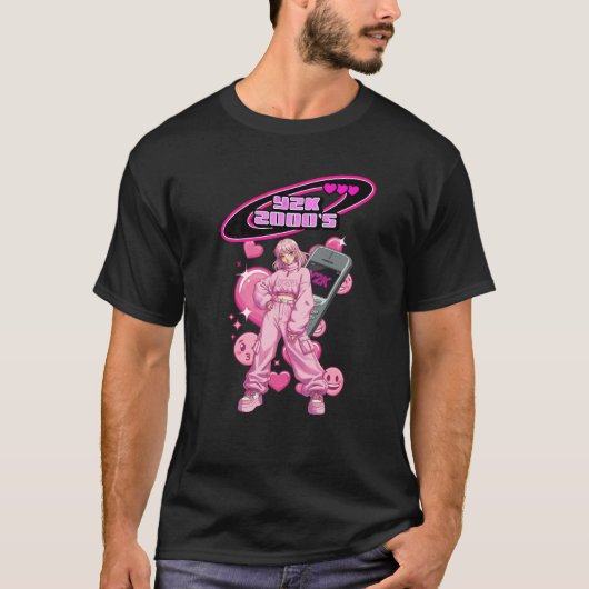 Y2K Anime Dream: 2000s Nostalgia Tee pink edition Tシャツ (正面)