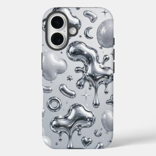 Y2K Chrome Bubble 3D Silver Case Case-Mate iPhoneケース (裏面)
