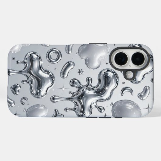 Y2K Chrome Bubble 3D Silver Case Case-Mate iPhoneケース (裏面 (横))