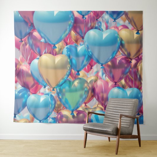 Y2K Colorful Heart Balloons Party 90s Backdrop タペストリー (インサイチュ(横))