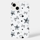Y2K Dark Coquette Silver Star Ribbon Heart Pattern Case-Mate iPhoneケース (裏面)