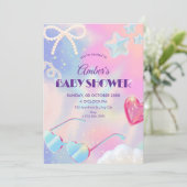 Y2k hologram cute baby shower 招待状 (スタンド正面)