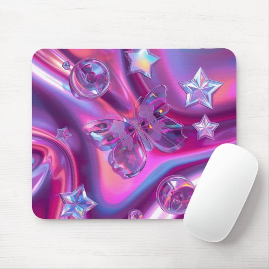 Y2K Holographic Gradient Mouse Pad | Chrome Stars マウスパッド (マウス)