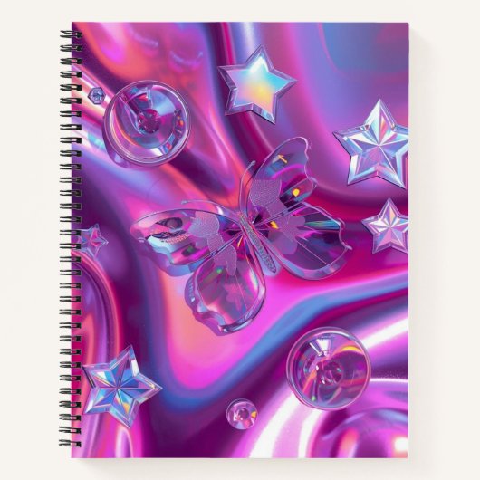 Y2K Holographic Journal | Chrome Stars & Butterfly ノートブック (正面)