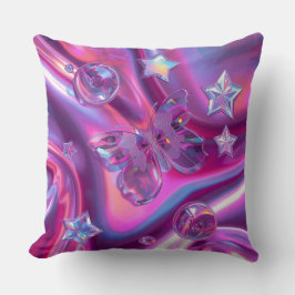 Y2K Holographic Throw Pillow | Hot Pink & Chrome クッション