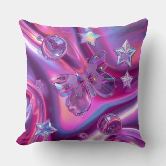 Y2K Holographic Throw Pillow | Hot Pink & Chrome クッション (正面)