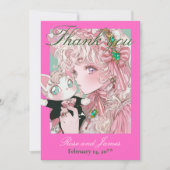 Y2K Pink Anime Gothic Cat Wedding Thank You Card (正面)