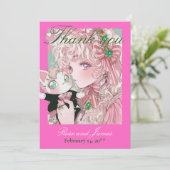 Y2K Pink Anime Gothic Cat Wedding Thank You Card (スタンド正面)