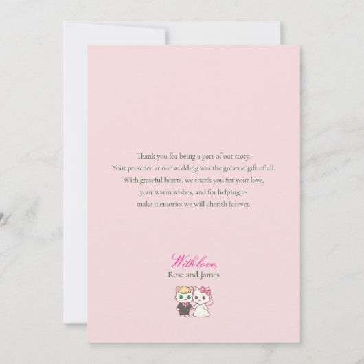 Y2K Pink Anime Gothic Cat Wedding Thank You Card (裏面)