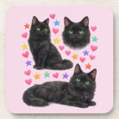 y2k rainbow hearts black cat kawaii cute コースター (正面)