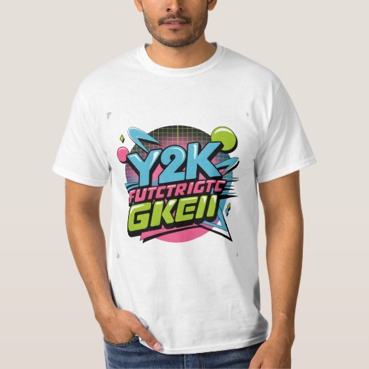 Y2K Retro Neon Aesthetic Bold 90s Inspired Graphic Tシャツ (正面)