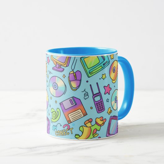 Y2K Retro Tech Aesthetic Doodle Coffee Mug マグカップ (正面右)