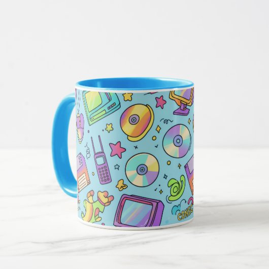 Y2K Retro Tech Aesthetic Doodle Coffee Mug マグカップ (正面左)