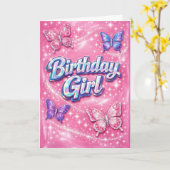 Y2K Sparkle Pink Butterfly Birthday Girl Card カード (黄色い花)