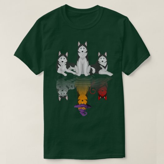 Y4WBかわいいハスキー犬ウィッチー秋ハロウィーンハスキー Tシャツ (デザイン正面)