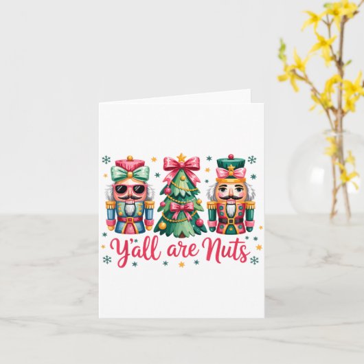 Y’all Are Nuts Funny Christmas Humor Tree Nutcrack カード (黄色い花)