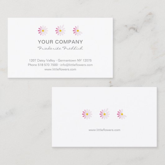♥ Y.Bee小さなピンクのデイジー花。モダンフローラ 名刺 (正面/裏面)