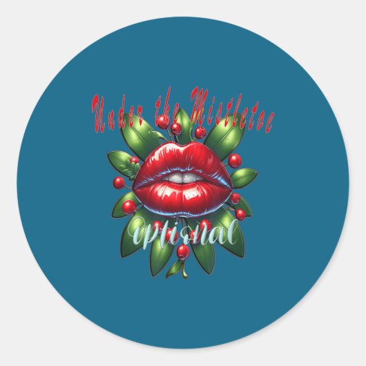 Y Christmas Mistletoe Lips - Naughty Holiday Tee W ラウンドシール (正面)