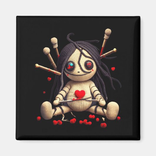 Y Cute Sitting Voodoo Doll Halloween Valentine Day マグネット (正面)