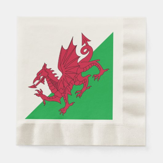 Y Ddraig Goch：ウェールズ国旗のLunchon Napkins 縁ありランチョンナプキン (正面)