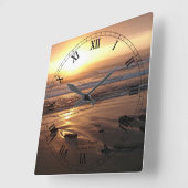 "Yachats、ルイスエバンズ著オレゴンのビーチ日没"の スクエア壁時計 (傾斜)
