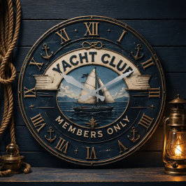Yacht Club Nautical Sailing Club Coastal Decor ラージ壁時計