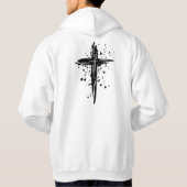 "YAHWEH" Cross White Christian Minimalist Hoodie パーカ (裏面)