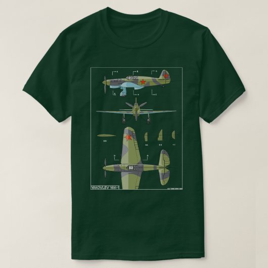 Yakovlev Yak1ロシアの第2次世界大戦戦闘機飛行機図Gi Tシャツ (デザイン正面)