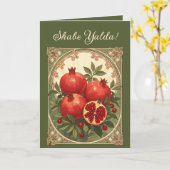 Yalda Pomegranates Persian Winter Solstice カード (黄色い花)