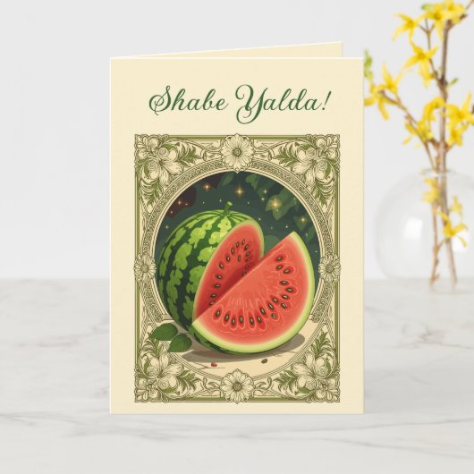Yalda Watermelon Chelle Night Winter Solstice カード (黄色い花)