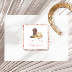 Y'all感謝してい Cowboy Boot & Bouquetベビーシャワー スクエアシール