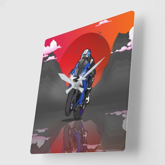 Yamaha R1 in the sunset スクエア壁時計 (傾斜)