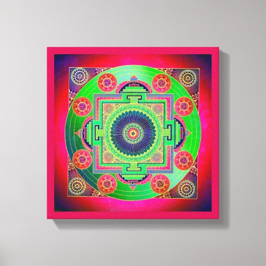 YANTRA – ホイール素晴らし – 緑ピンク キャンバスプリント (正面)