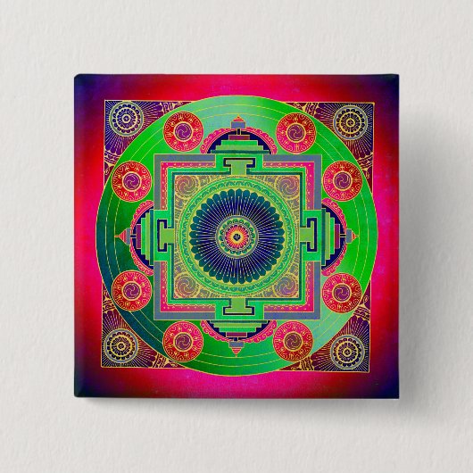 YANTRA – ホイール素晴らし – 緑ピンク 缶バッジ (正面)