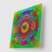 YANTRA -車輪素晴らし-緑の紫 スクエア壁時計 (傾斜)