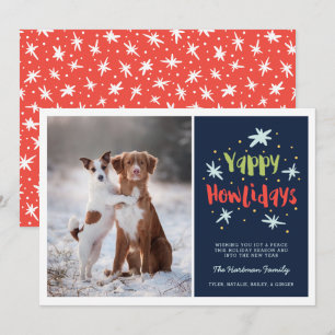 Yappyハウリデイズドッグクリスマスフォトネイビー シーズンカード