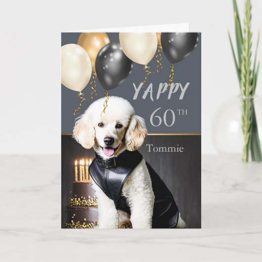 Yappy 60おもしろいth誕生日ホワイトプードルインレザー シーズンカード (正面)