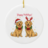 Yappy Holidays Golden Retriever Golden Xmas セラミックオーナメント (裏面)