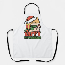 Yappy Howlidays – かわいいクリスマス犬の漫画 エプロン