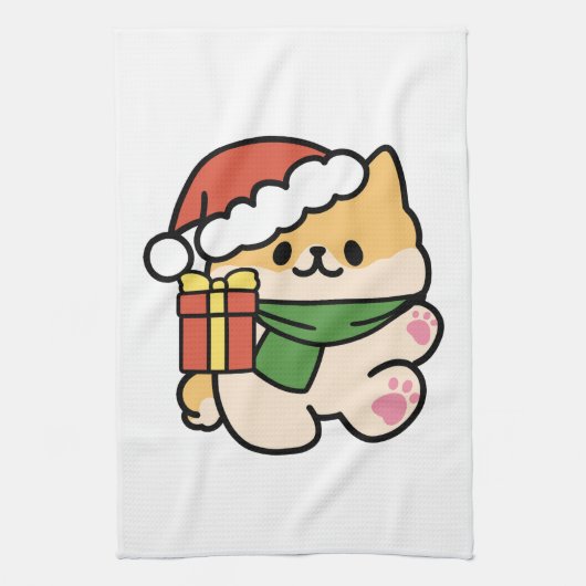 Yappy Howlidays – かわいいクリスマス犬の漫画 キッチンタオル (縦)