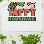 Yappy Howlidays – かわいいクリスマス犬の漫画 キッチンタオル (折り畳み)