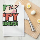 Yappy Howlidays – かわいいクリスマス犬の漫画 キッチンタオル (四つ折り)