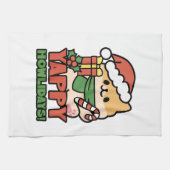 Yappy Howlidays – かわいいクリスマス犬の漫画 キッチンタオル (横)