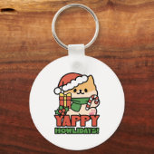 Yappy Howlidays – かわいいクリスマス犬の漫画 キーホルダー (裏面)