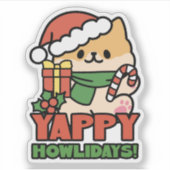 Yappy Howlidays – かわいいクリスマス犬の漫画 シール (正面)